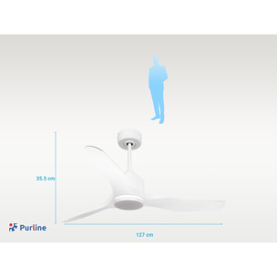 Ventilador de techo Reversible Termostato Dimable Wifi Motor DC Techos Inclinados Mando a Distancia Luz tres tonos Adaptador 2/3 Aspas Hypersilence Memoria ThassosD127C03LED67773 PURLINE