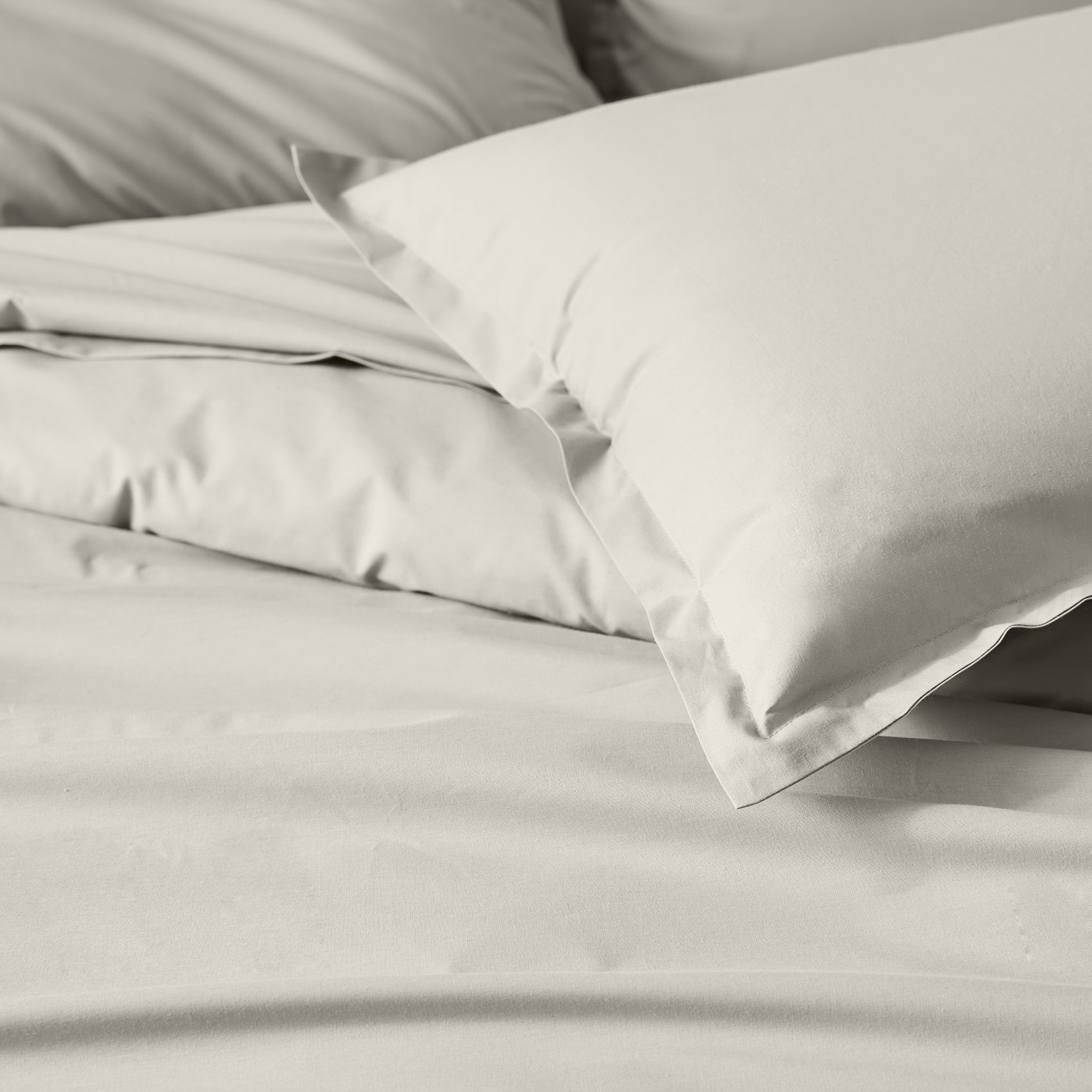 Drap plat piqué uni en percale de coton - Gris clair