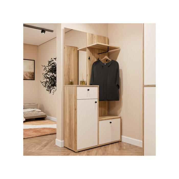 Meuble d'Entrée Décor Bois de Chêne et Sable Miroir - KENDJI