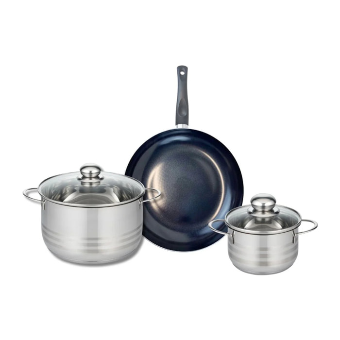 Ensemble de 1 Poêle de cuisson 28 cm et 2 faitouts 16 et 24 cm Elo Prima Brillant