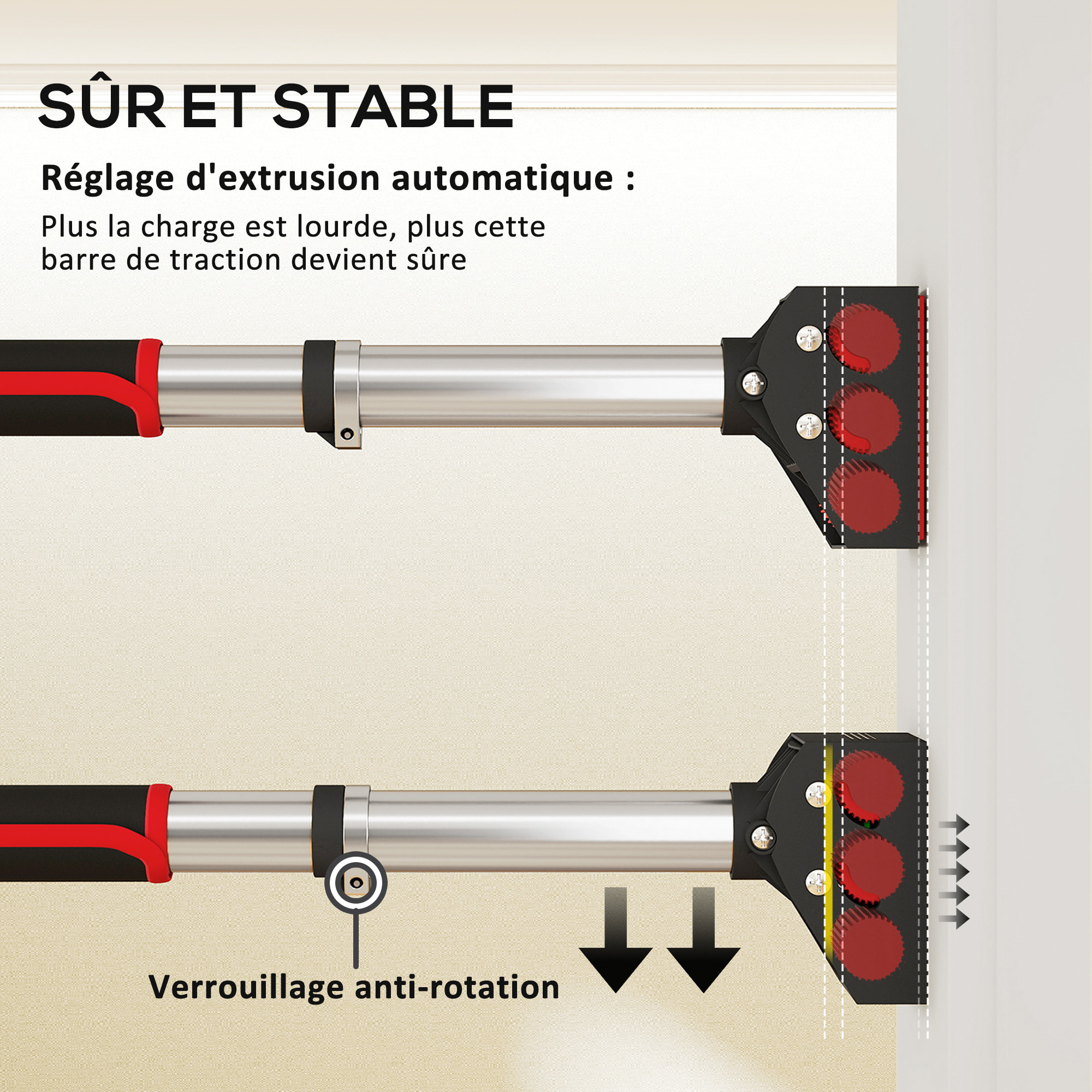 Barre de traction - barre de porte - pull up bar - barre d'étirement musculation pour cadres de porte sans vis - longueur ajustable (92-124cm)