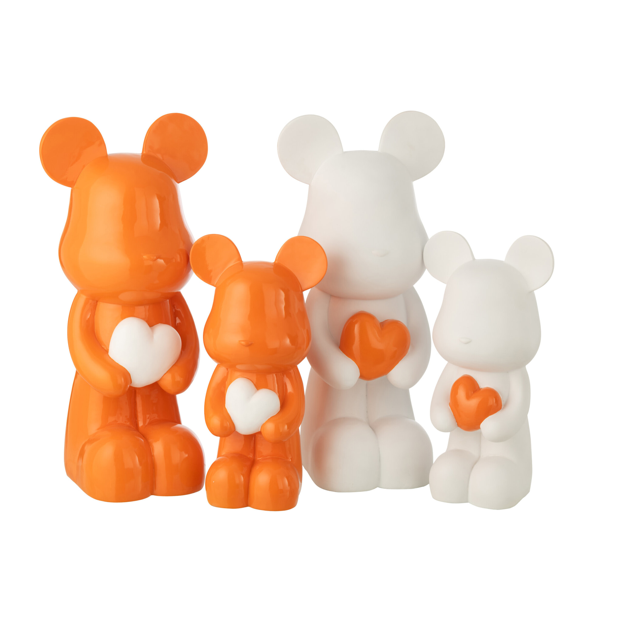 J-Line Ours Coeur décoratif - polyrésine - blanc/orange foncé - large - 2 pièces