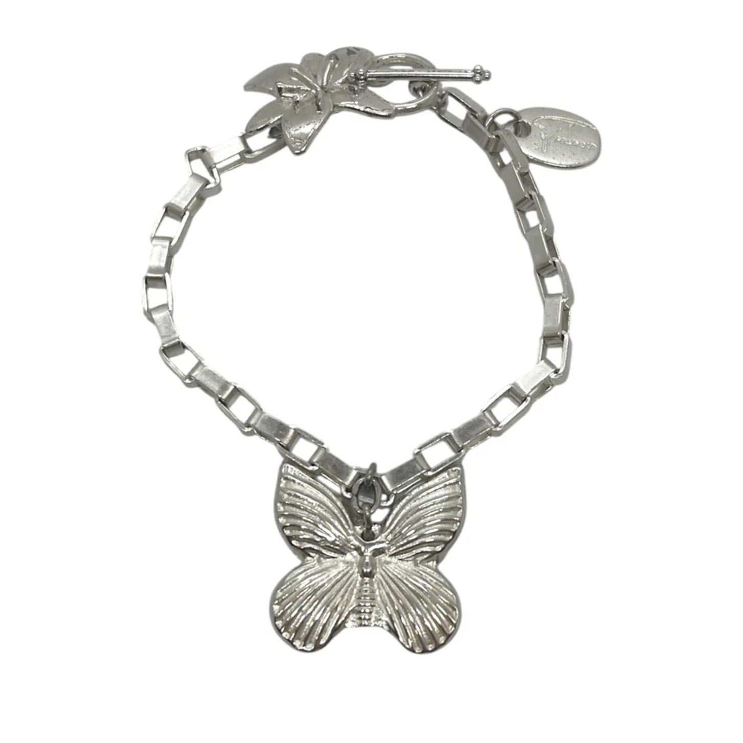 Pulsera cadena mariposa y flor con cierre T plata 10µ
