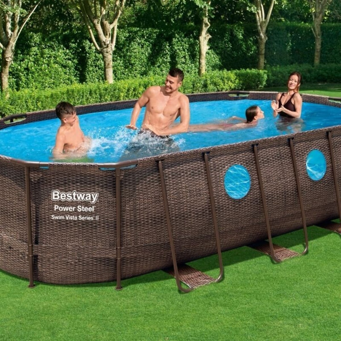 Bestway Piscine hors sol tubulaire ovale Bestway Power Steel Swim Vista 549 x 274 x 122 cm décor rotin