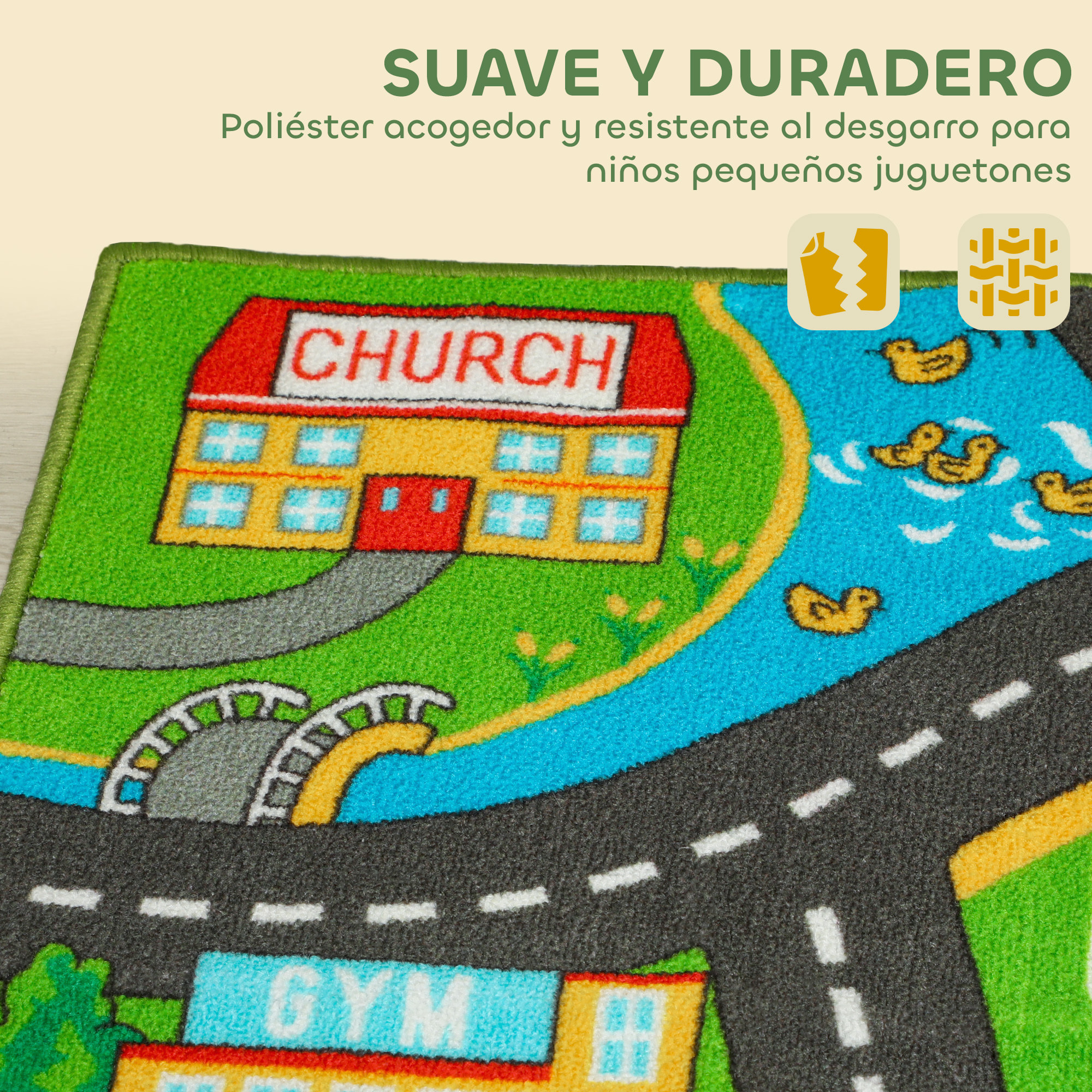 Alfombra Infantil, Carretera de Ciudad, 200x150 cm, Alfombra Educativa Antideslizante para Gateo y Jugar con Coches, para Salón y Dormitorio, Textura Suave
