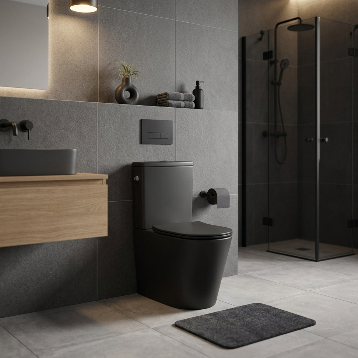 Brevis WC à poser sans bride + abattant softclose, noir mat (SATBRE031RREXVPBKM)