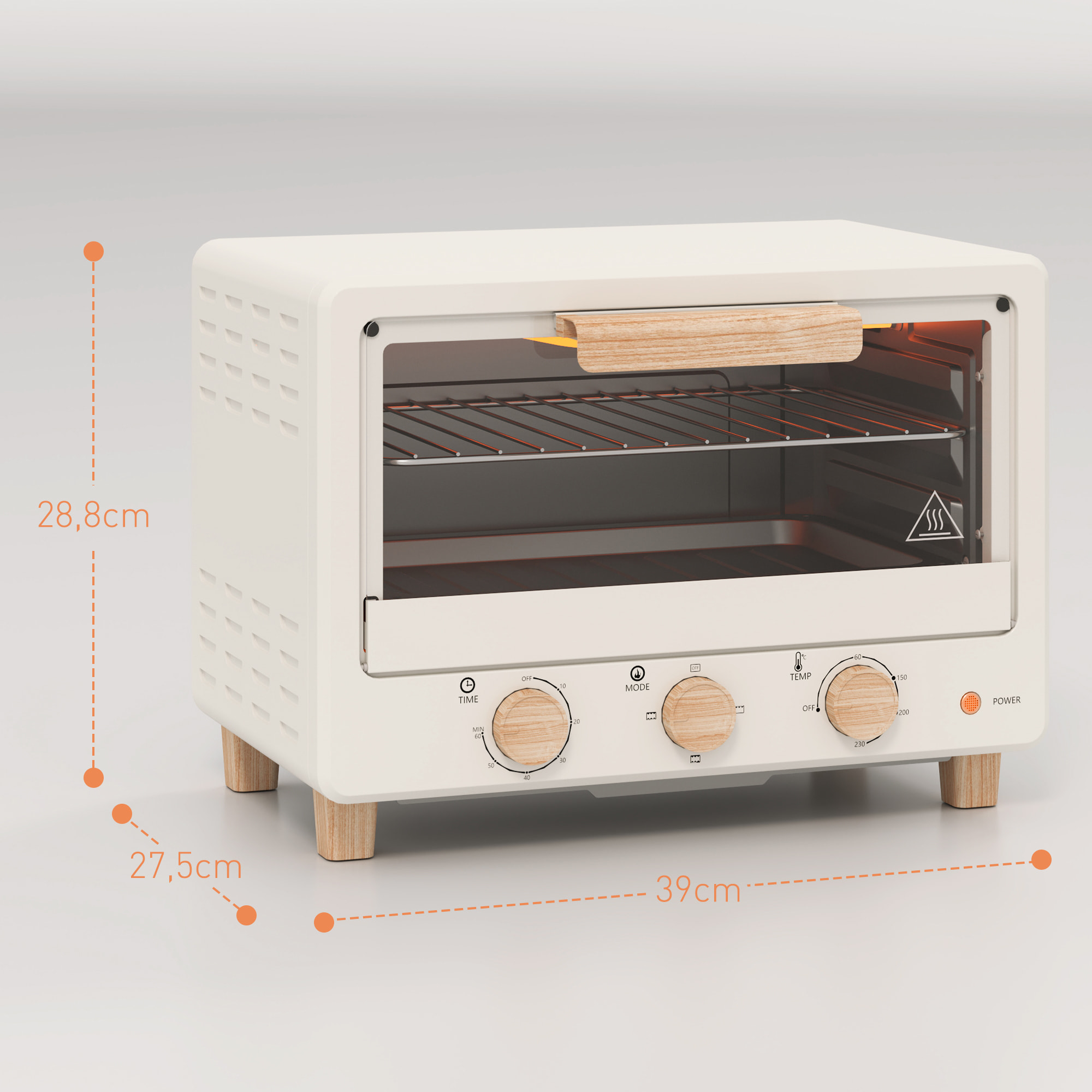 Horno Eléctrico de Sobremesa Horno Sobremesa de 16L 1400W Horno Eléctrico con Puerta de Vidrio Temporizador y Temperatura Ajustables hasta 230℃ Crema