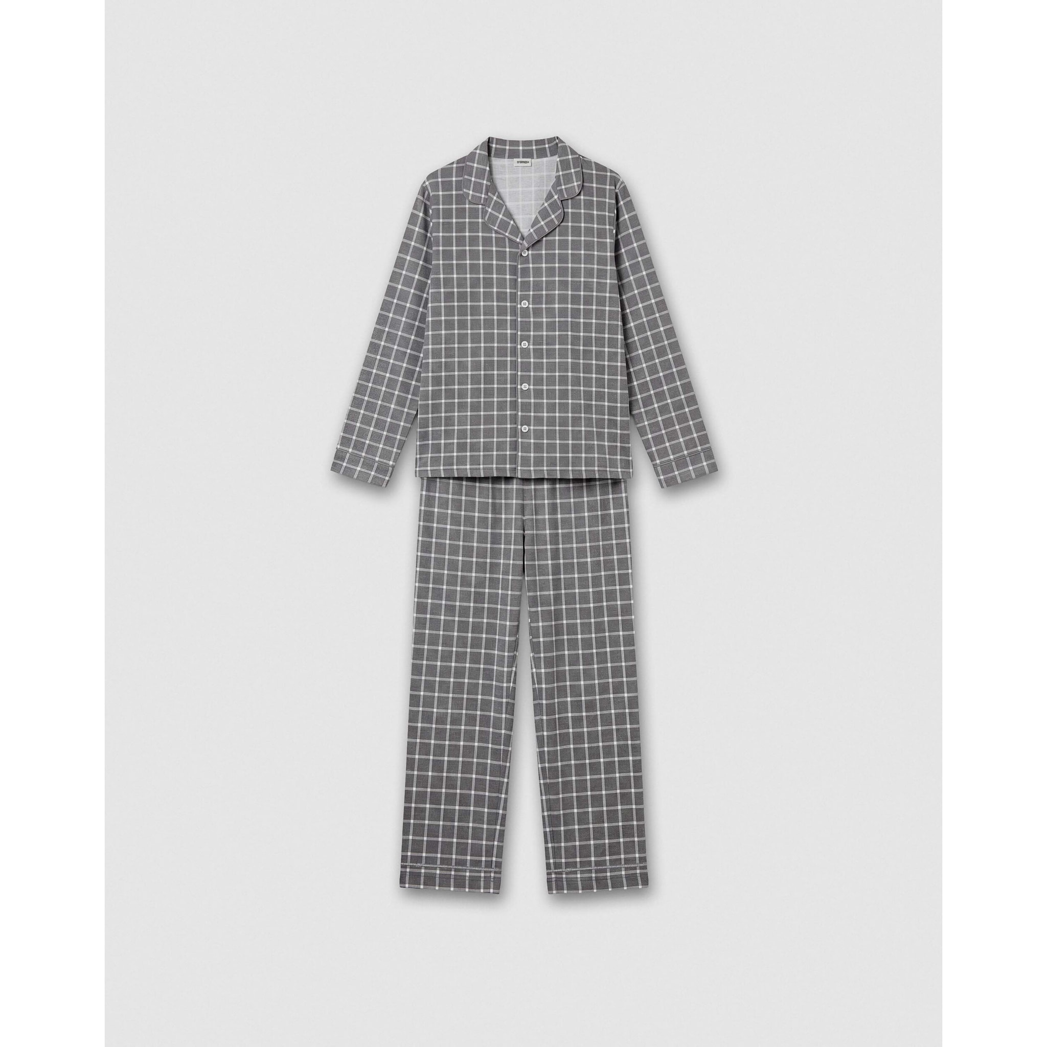 Pigiama lungo a camicia in cotone da uomo a quadri Roberto grigio