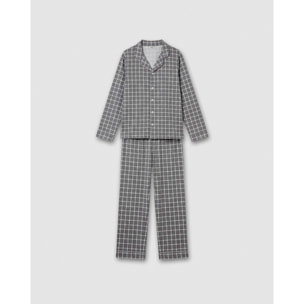 Pigiama lungo a camicia in cotone da uomo a quadri Roberto grigio