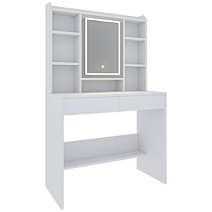 Toeletta Tavolino Da Trucco Tavolo Con Luce LED Luminosità Tonalità Regolabile Specchio 2 Cassetti 7 Vani A Giorno Mensole Regolabili 40x90x145 Cm