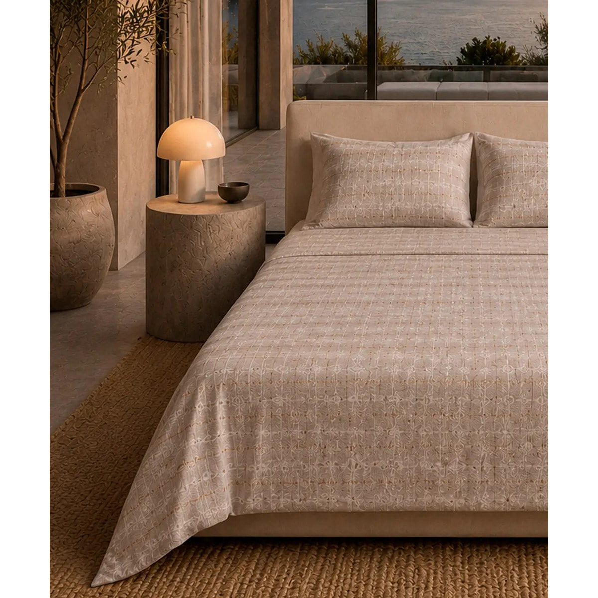 Completo Lenzuola Trama Tortora Beige 100% Cotone e Made in Italy con stampa digitale HD