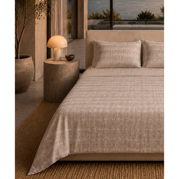 Completo Lenzuola Trama Tortora Beige 100% Cotone e Made in Italy con stampa digitale HD