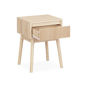 Lot de 2 tables de chevet avec un tiroir. Panneaux stratifiés couleur naturelle. Pied en bois de sapin.  L 39 x 39 x H 55.4cm LINEAR