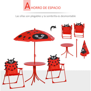 Set de Mesa y Sillas Infantil de Jardín Plegable con Sombrilla Ajustable Rojo
