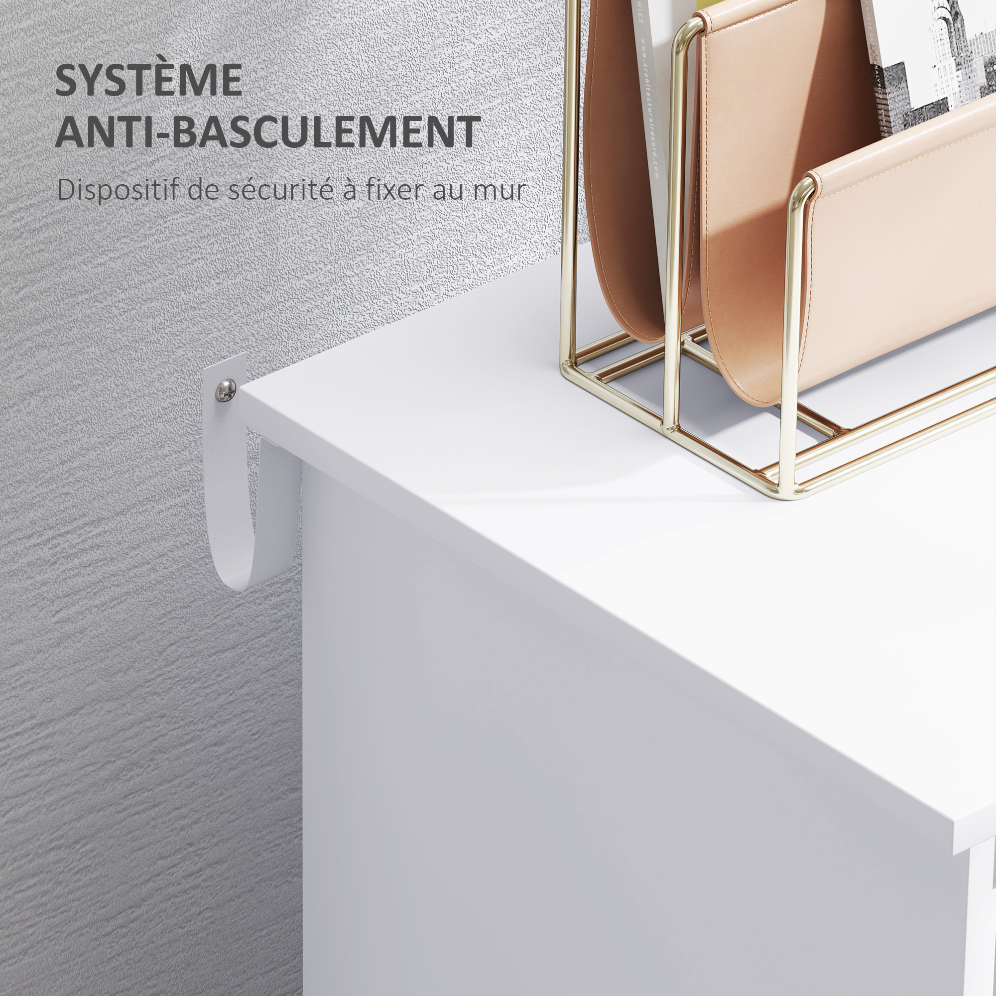 Buffet design industriel - meuble de rangement 3 niches placard - blanc métal gris