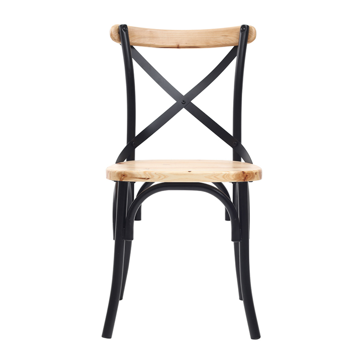 Chaises bistrot bois clair massif et métal noir (lot de 2) JAKE