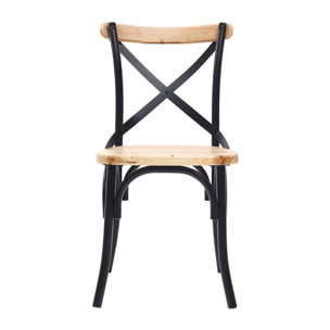 Chaises bistrot bois clair massif et métal noir (lot de 2) JAKE