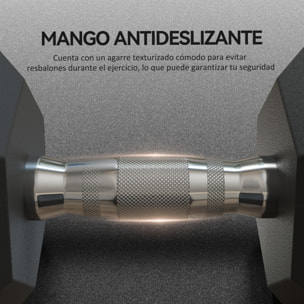 Juego de Mancuernas Hexagonales, 2 x 15 kg, de Hierro Fundido, Recubiertas de Goma, Juego de Pesas con Barras de Conexión para Entrenamiento en Casa, Gimnasio y Oficina, Negro y Plata