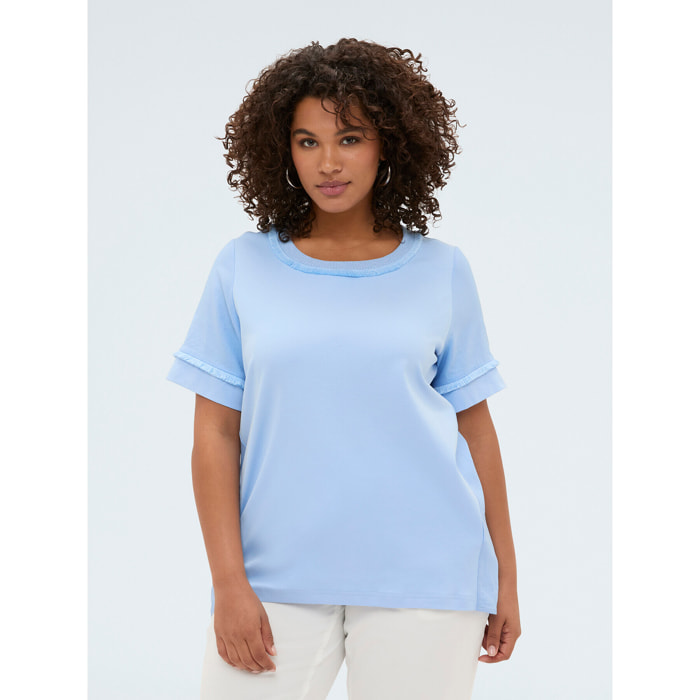 Fiorella Rubino - Camiseta bimaterial en mezcla de lino - Light - blue