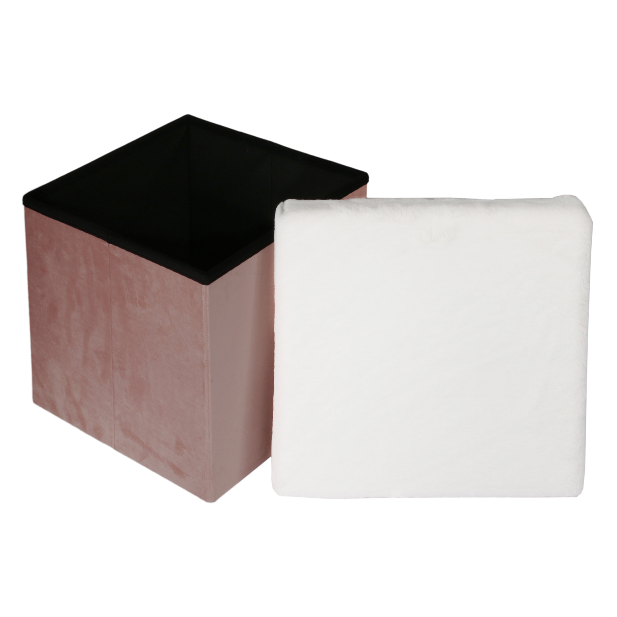 Coffre Pouf Pliable Rose Imitation Fourrure Leo