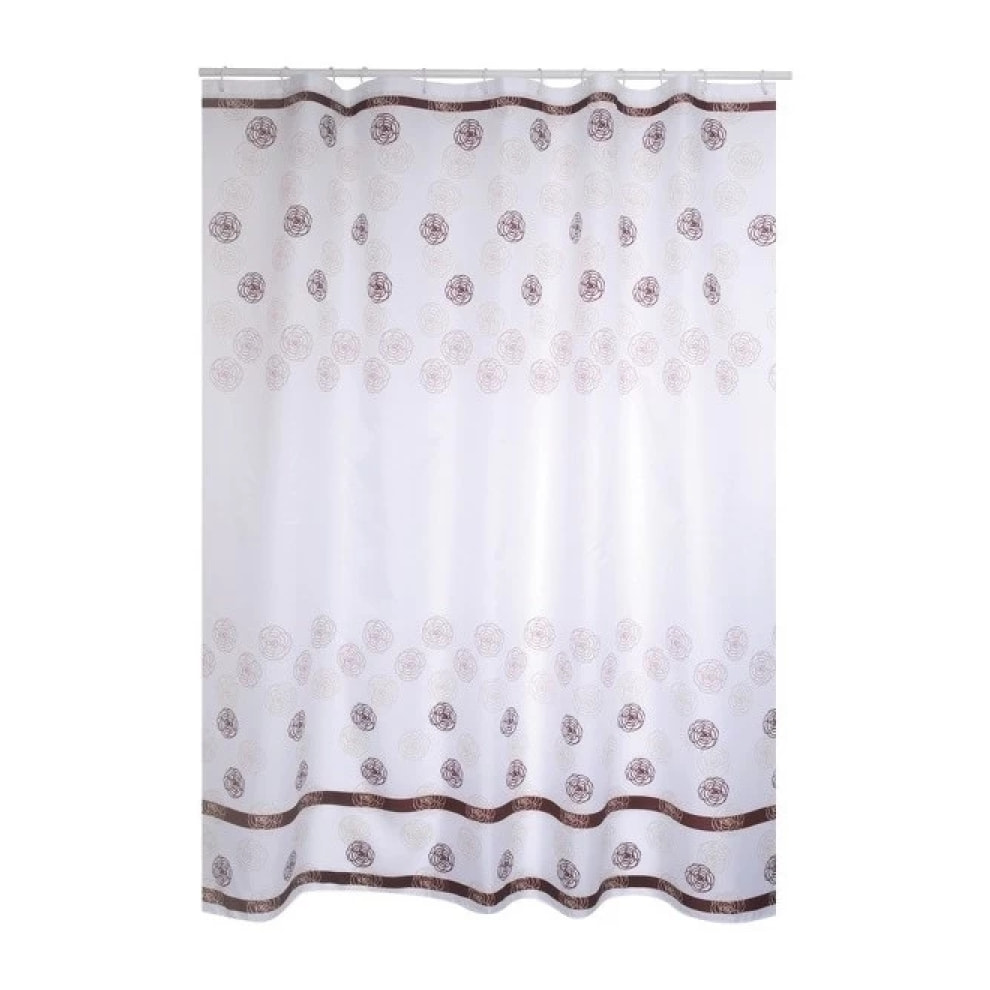 Rideau de douche Polyester KAYA 180x200cm QUALITà PREMIUM Blanc & Marron - Anneaux inclus MSV