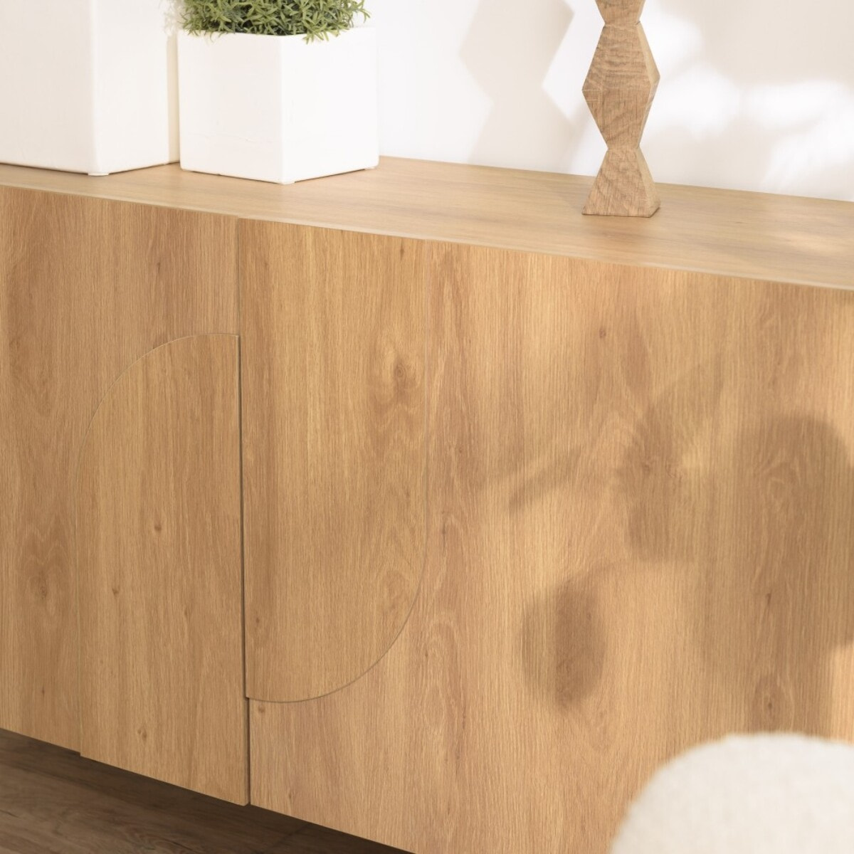 ETHAN - Buffet couleur naturelle 2 portes décor motif arrondi