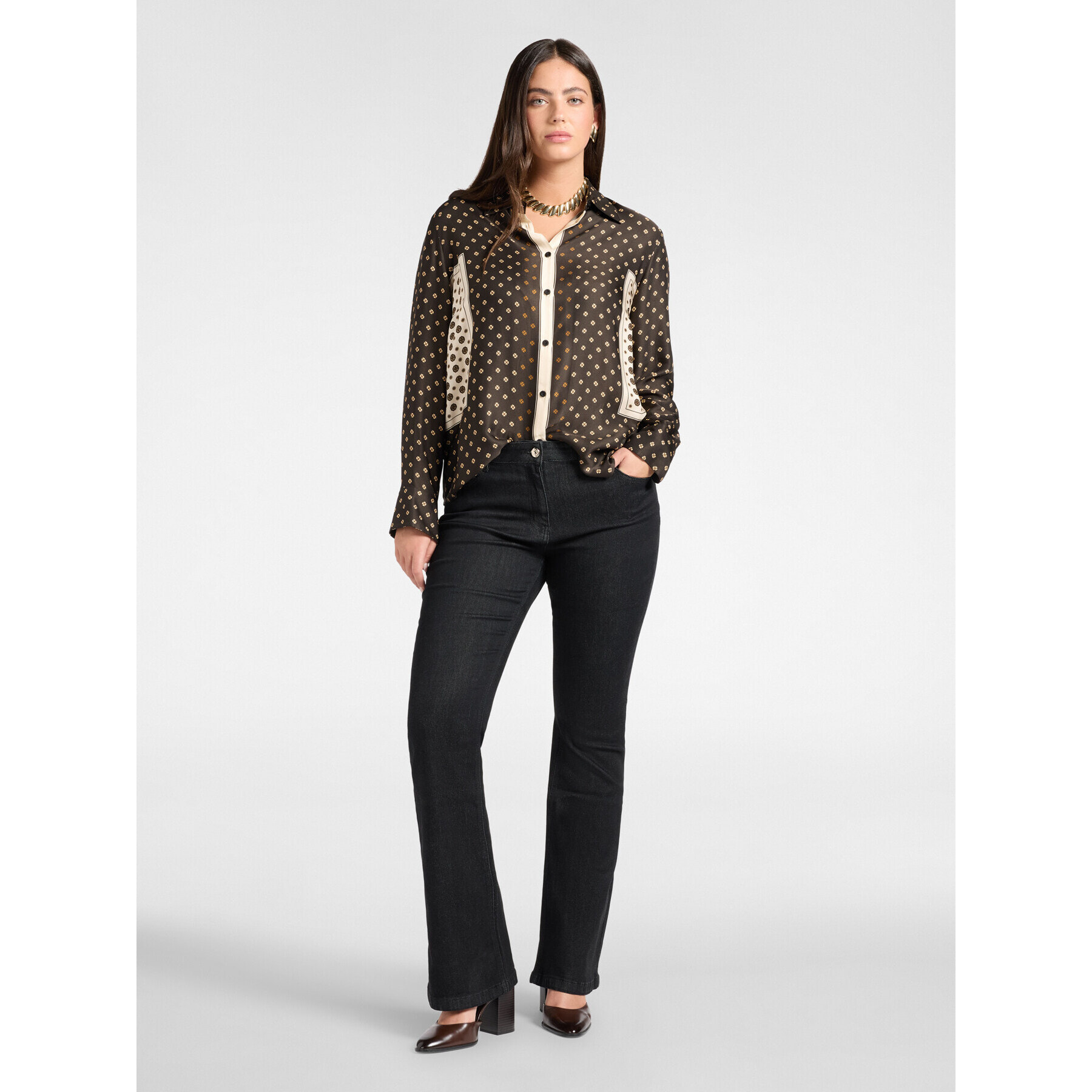 Elena Mirò - Camicia stampata in twill di viscosa - Nero