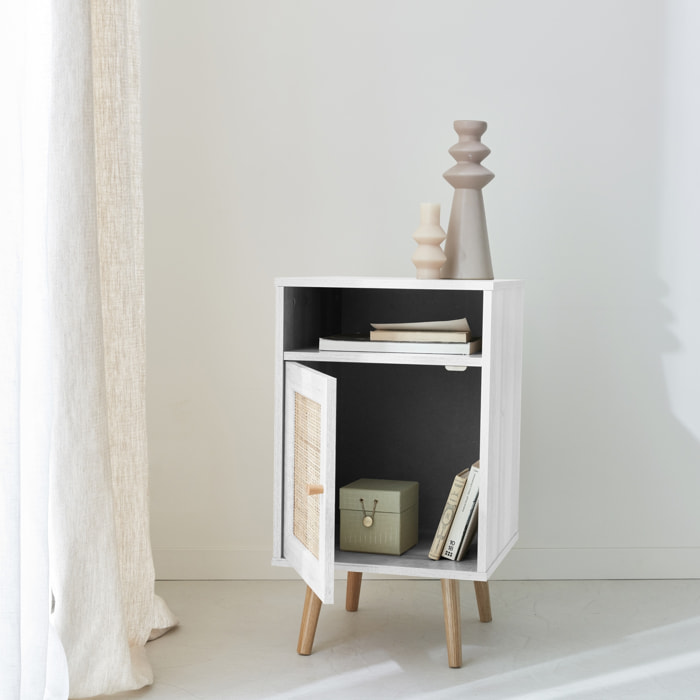 Table de chevet scandinave en cannage 1 porte BOHÈME