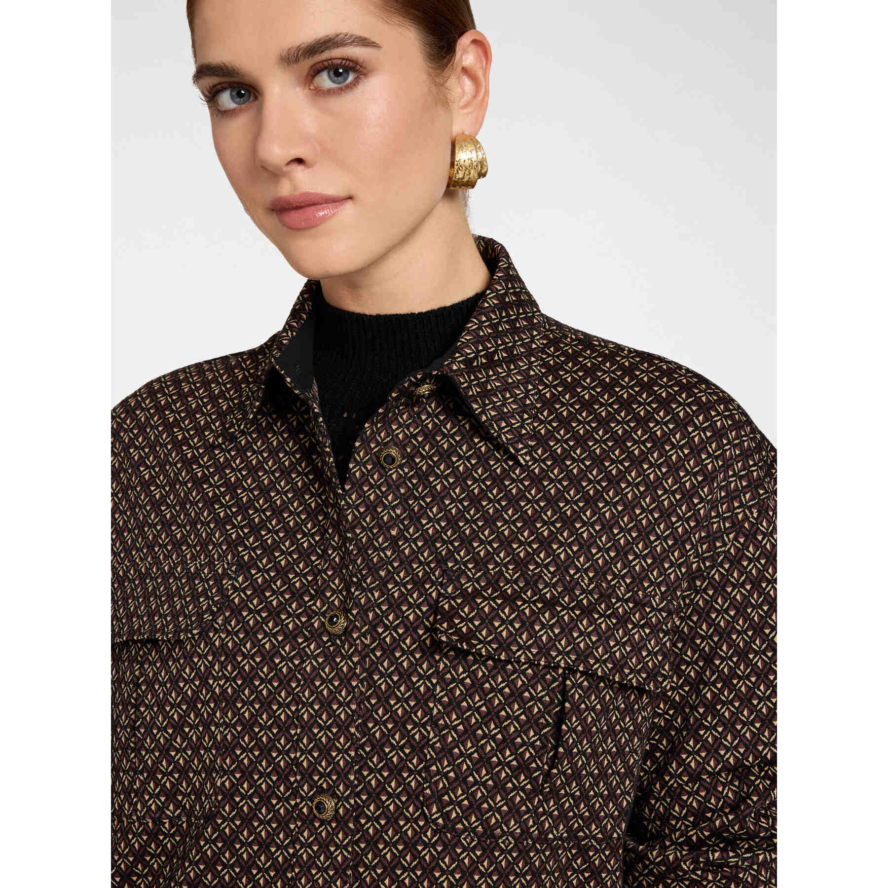 Elena Mirò - Camicia overshirt jacquard - Nero