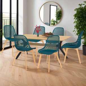 Chaises Maëlle assise ajourée et pieds bois - Bleu