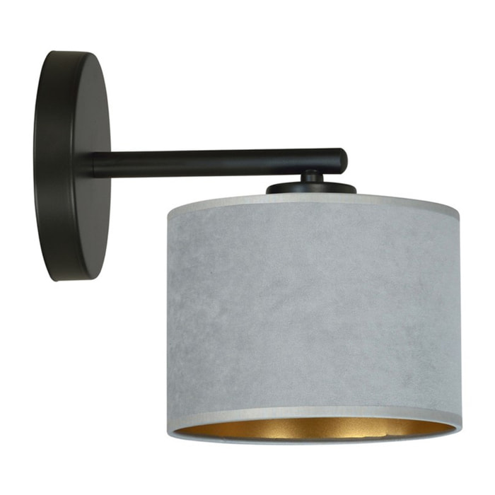 Applique Hilde in acciaio nero con paralume grigio
