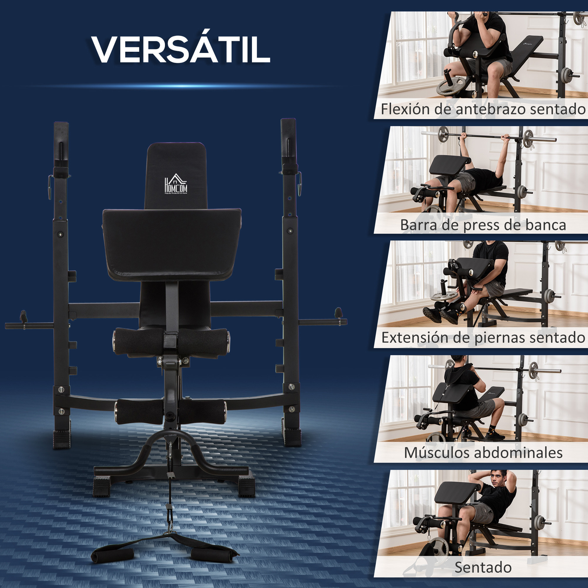 Banco de Musculación Inclinable Soporte de Barras Ajustable 187x140x117-136 cm