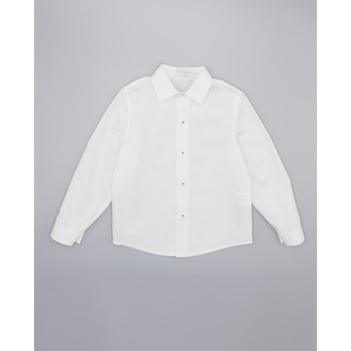 Camisa de popelín blanco manga larga. Con cuello italiano.