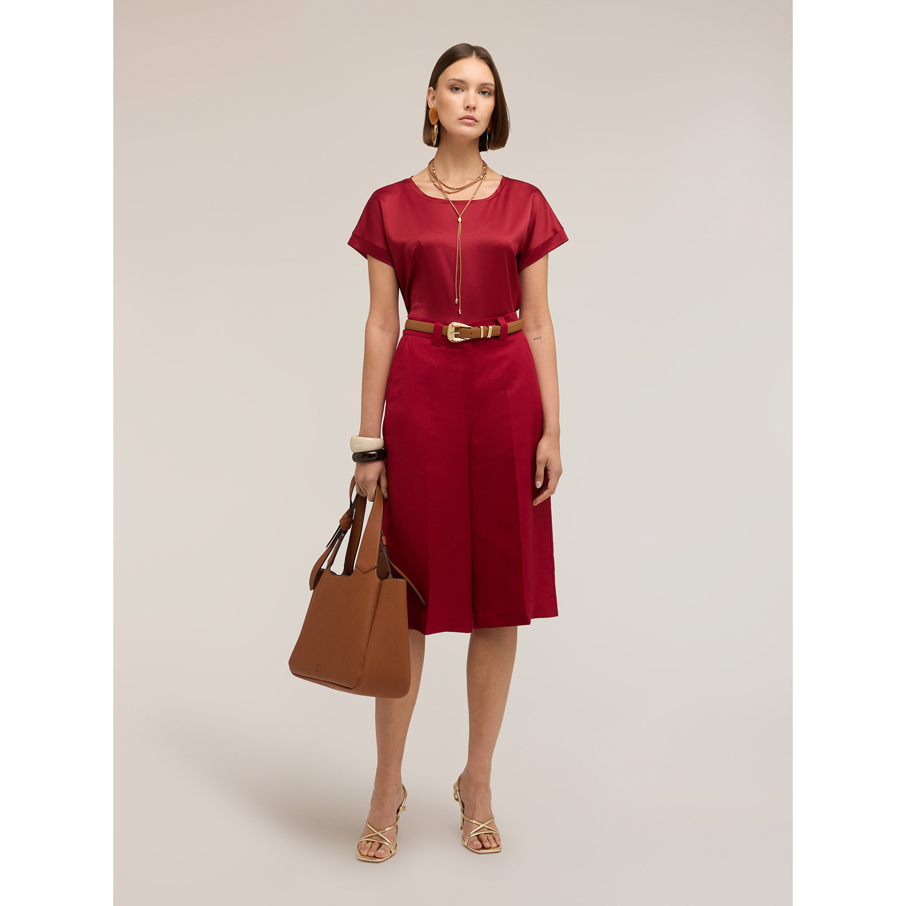 Motivi - Camiseta bimaterial mezcla de algodón - Burgundy