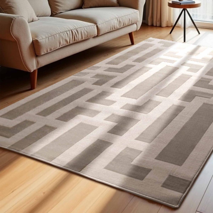 Tapis salon, motif géométrique relief texturé, kavi, design raffiné