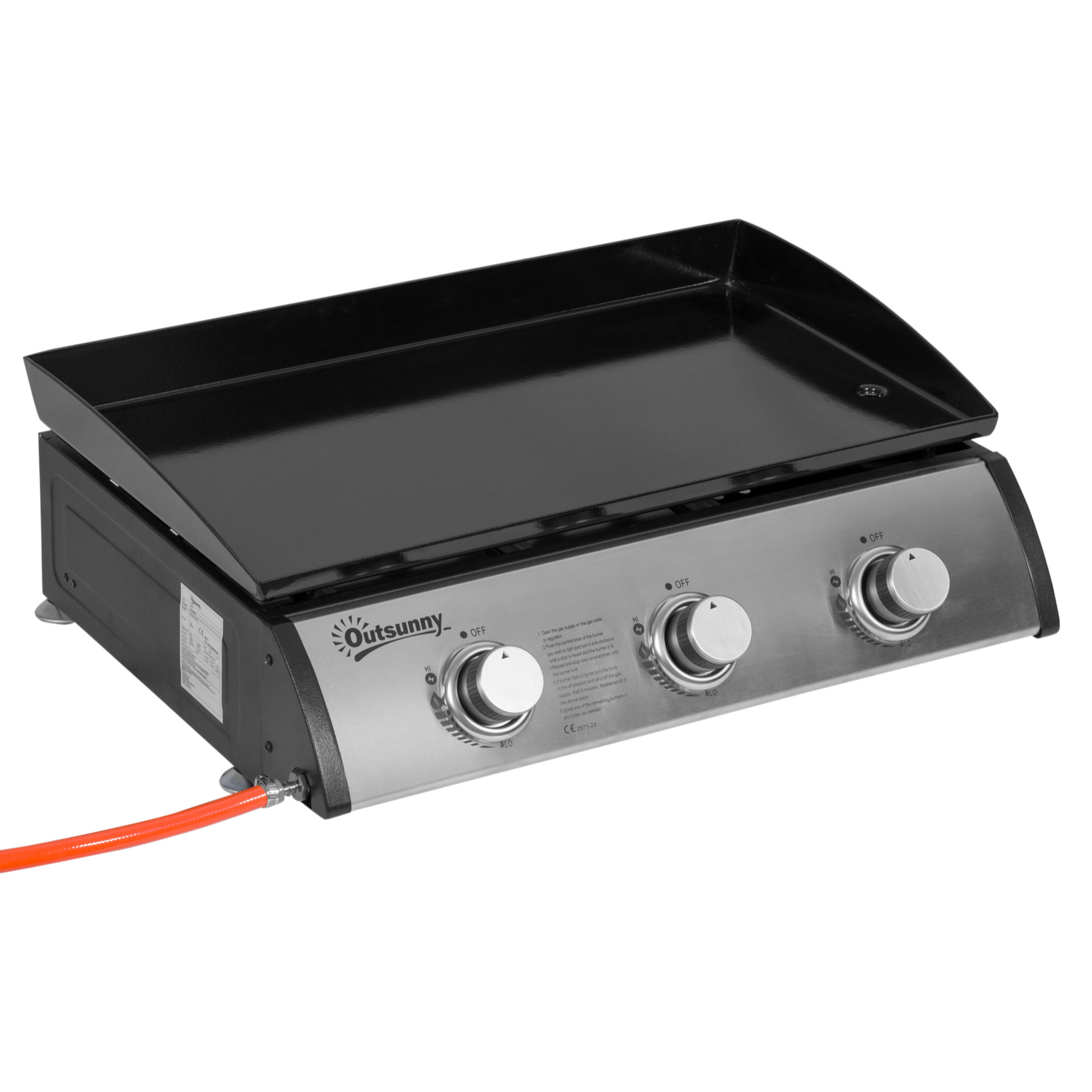 Plancha gaz de table portable réglable - 3 brûleurs 9 kW - barbecue gaz camping - plaque de cuisson, réceptacle graisse - acier noir métal