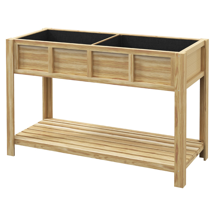 Jardinière sur pied - séparateur amovible, étagère - bois sapin autoclave