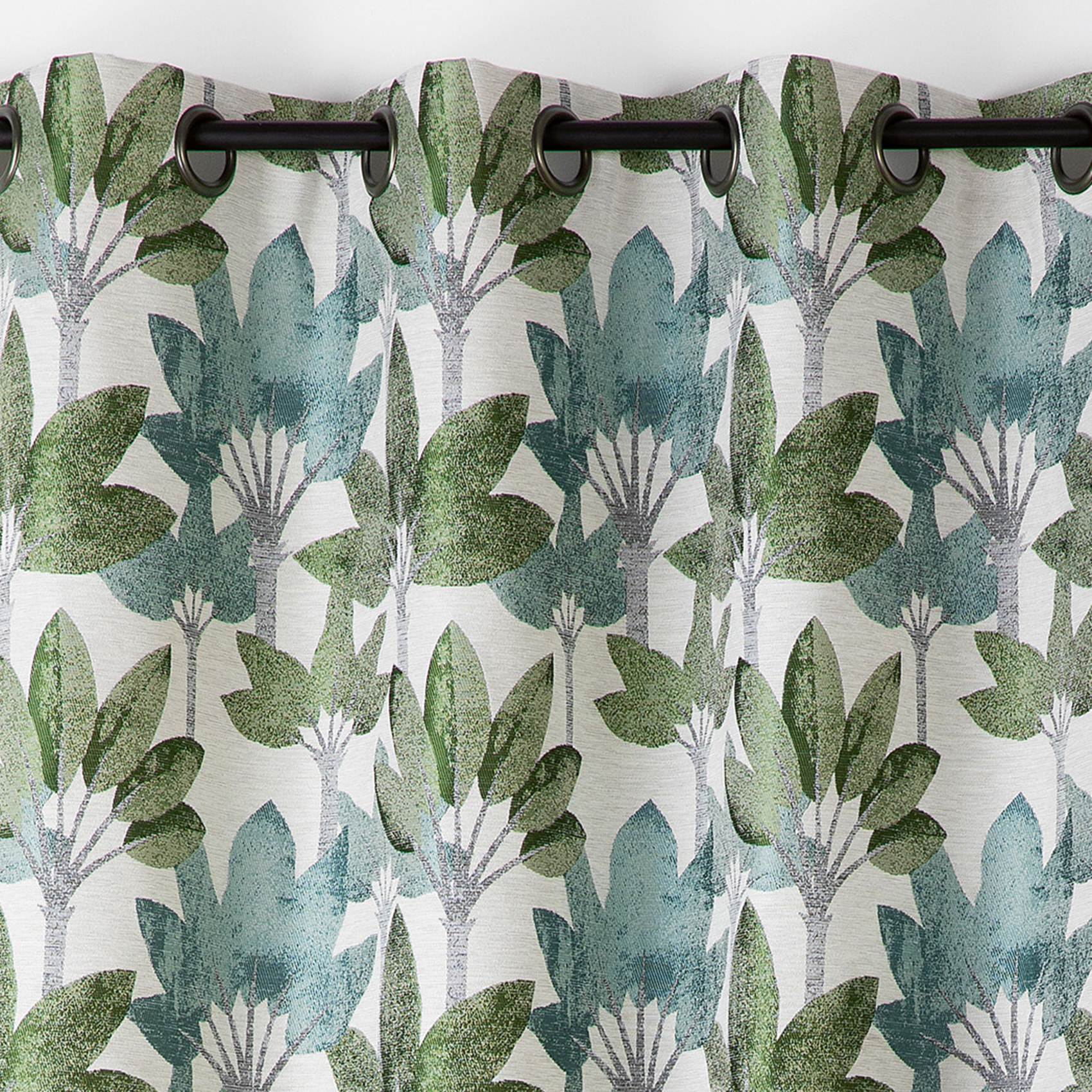 Rideau à oeillets jacquard motif végétal - Vert