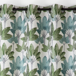 Rideau à oeillets jacquard motif végétal - Vert