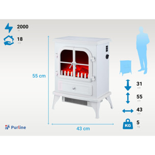 Chimenea Eléctrica 2kW en acero lacado blanco CHE-200 PURLINE