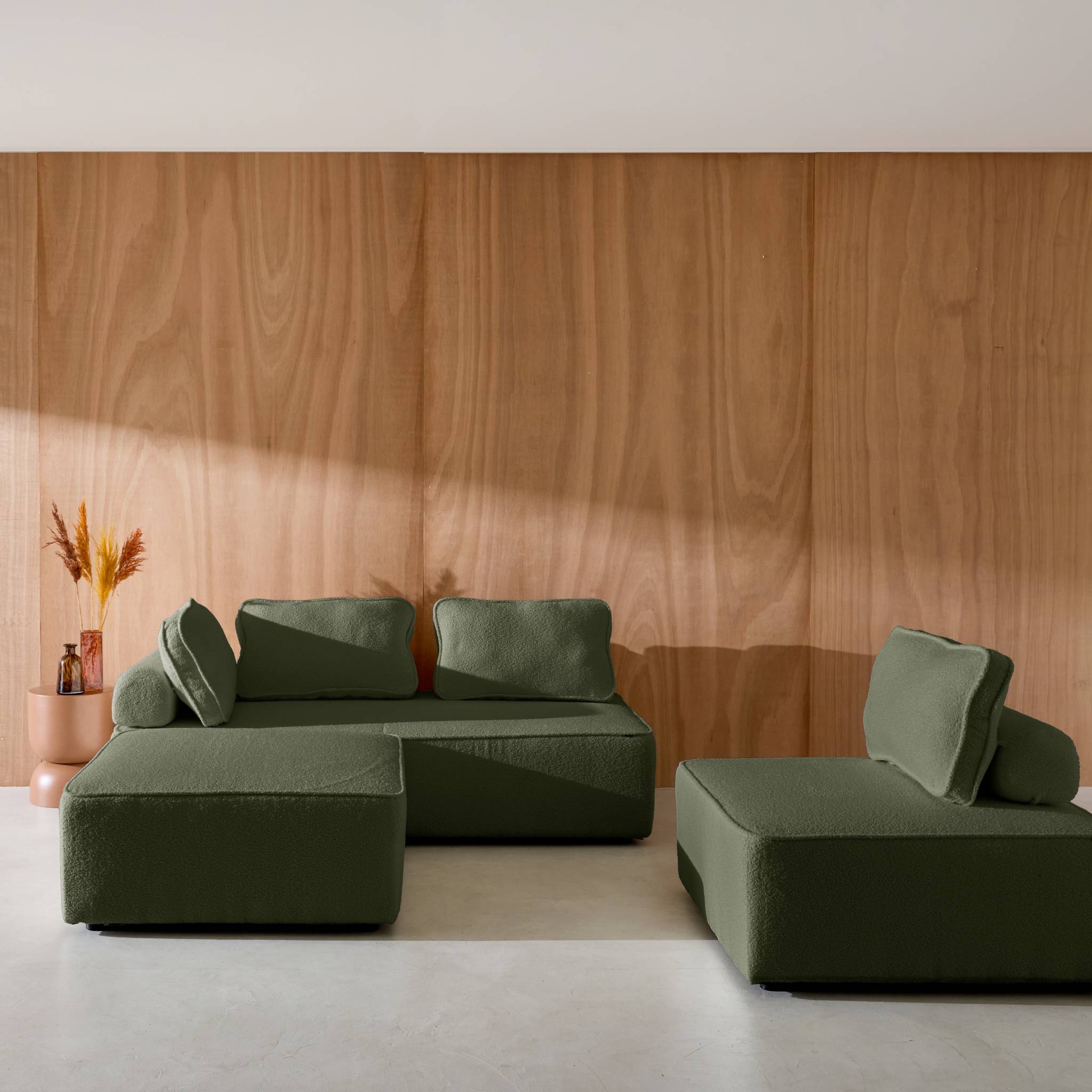 Ensemble chauffeuses pour canapé modulable 4 places bouclette kaki - Bao