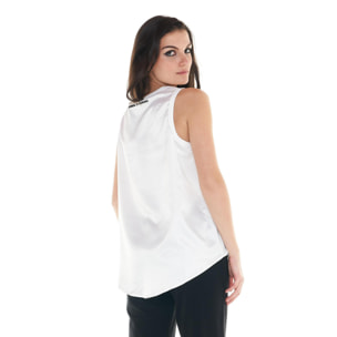 Camiseta de tirantes de raso para mujer en blanco y negro