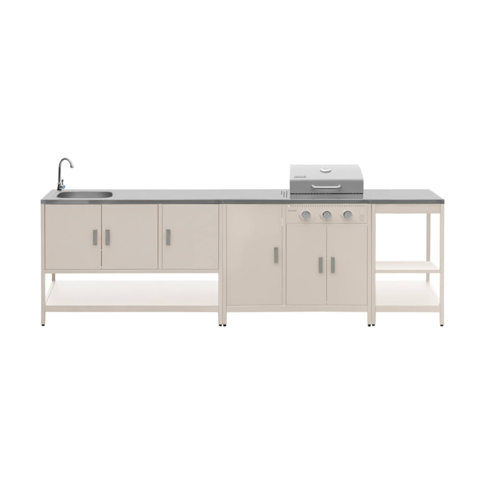 Cuisine extérieure Naxos 3 modules acier inoxydable beige avec barbecue gaz 3 brûleurs