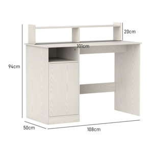 Escritorio con Estantería Moderno Escritorio con Puerta Compartimentos Abiertos y Soporte para Monitor Mesa para Estudio Dormitorio Hogar Oficina 108x50x94 cm Crema