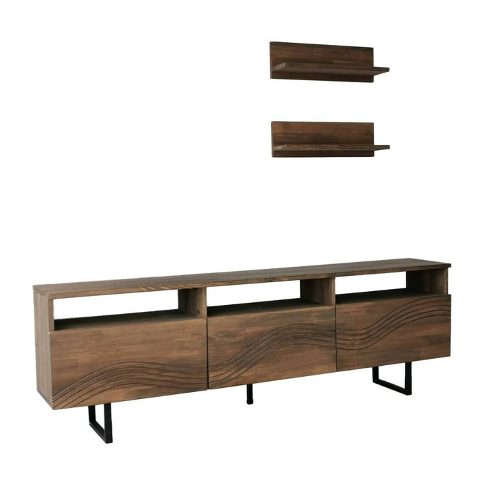Mobile porta TV Ulana, Credenza da soggiorno, Armadio basso per TV, Base parete attrezzata, 170x30h40 cm, Noce