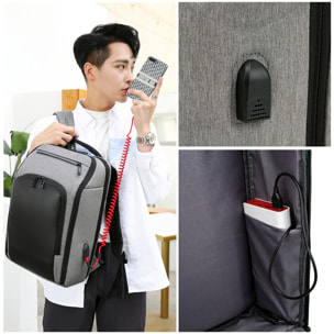 Mochila multi compartimento, porta Laptop 15,6". Capa impermeable. Adaptable a Trolley. Toma USB externa.