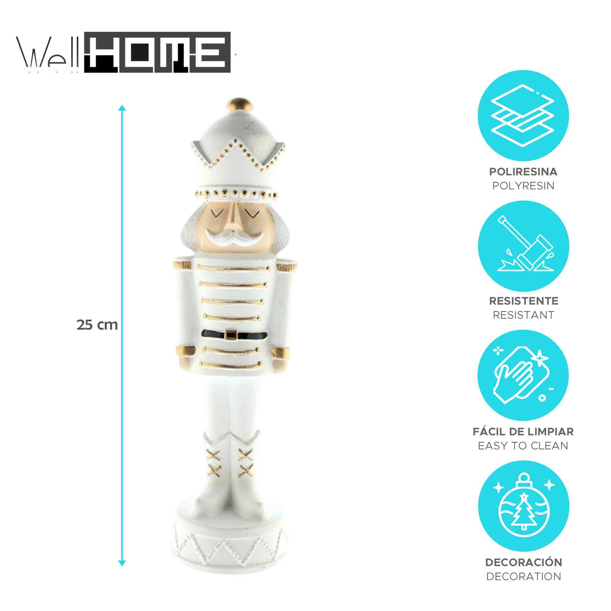 Soldado decorativo de navidad en poliresina blanco de estilo cascanueces h.25cm