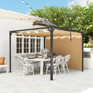 Pérgola de Aluminio con Techo Retráctil Pérgola 3x3 m Cenador con Cortina Enrollable Protección UV30+ Pabellón para Jardín Patio Terraza Exterior Caqui