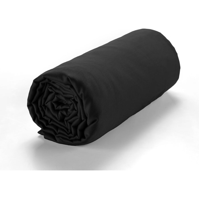 Drap Housse - Bonnet:30cm 100% Satin De Coton lavé 105 Fils Noir