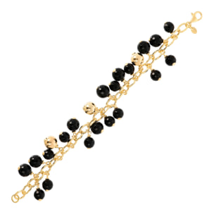 Bracciale Catena Rolo Martellata in Argento 925 placcato Oro Giallo 18kt con Ciondoli in Quarzite Rosa Sfaccettata